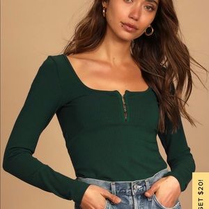 Lulu’s off the hook hunter green ribbed long sleeve top shirt NEW
